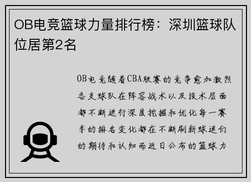 OB电竞篮球力量排行榜：深圳篮球队位居第2名
