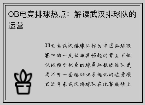 OB电竞排球热点：解读武汉排球队的运营