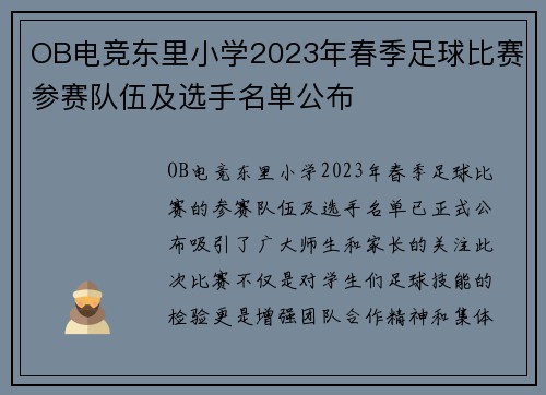 OB电竞东里小学2023年春季足球比赛参赛队伍及选手名单公布